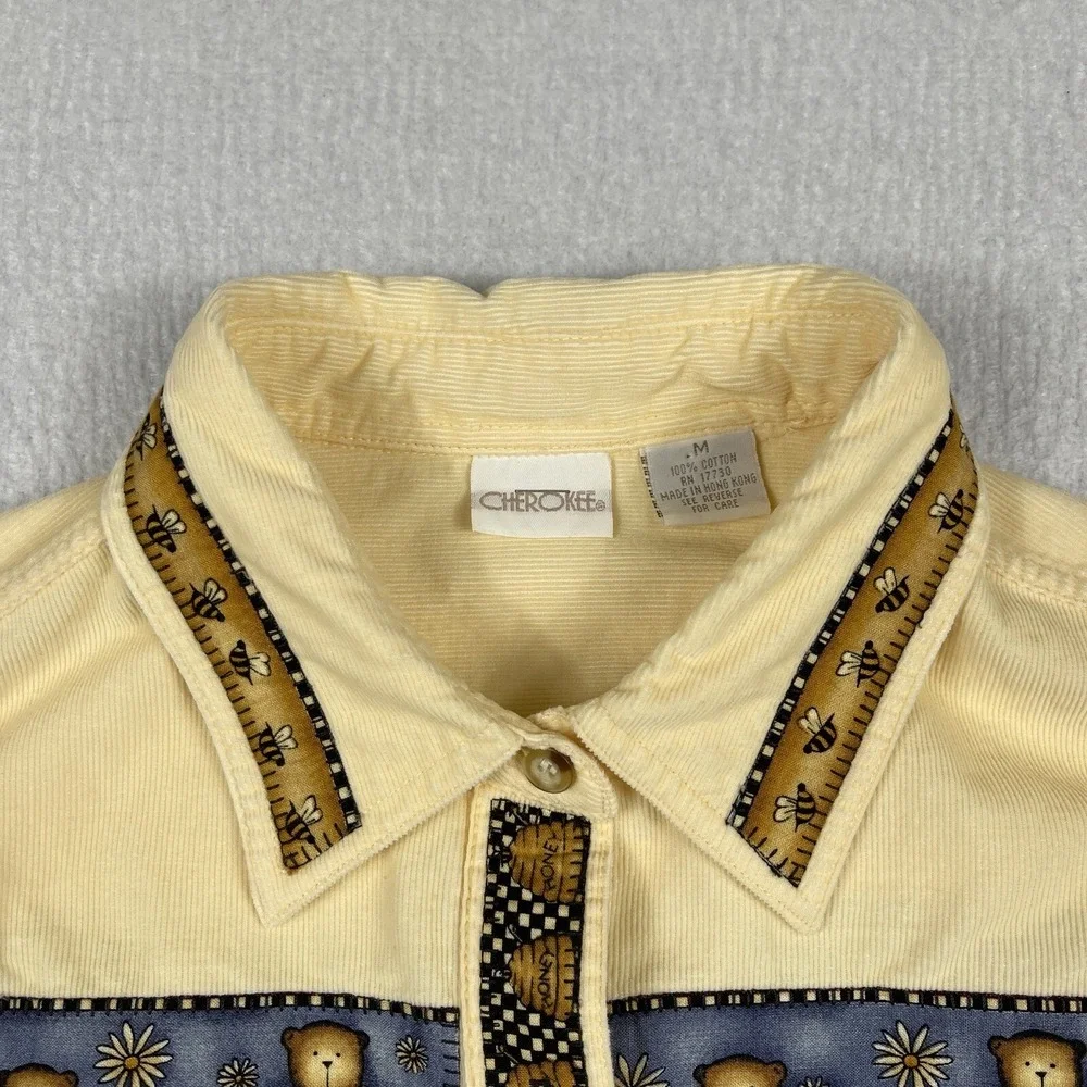 Cherokee Shirt Womens Medium Yellow Orange Corduroy Bears‎ Honey Tea Party VTG